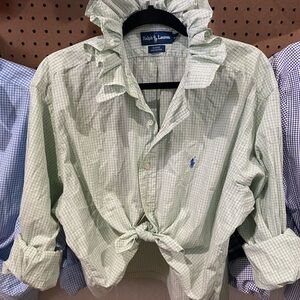 Ralph Lauren Pale Green Plaid Button-Down Shirt with Blue Pony